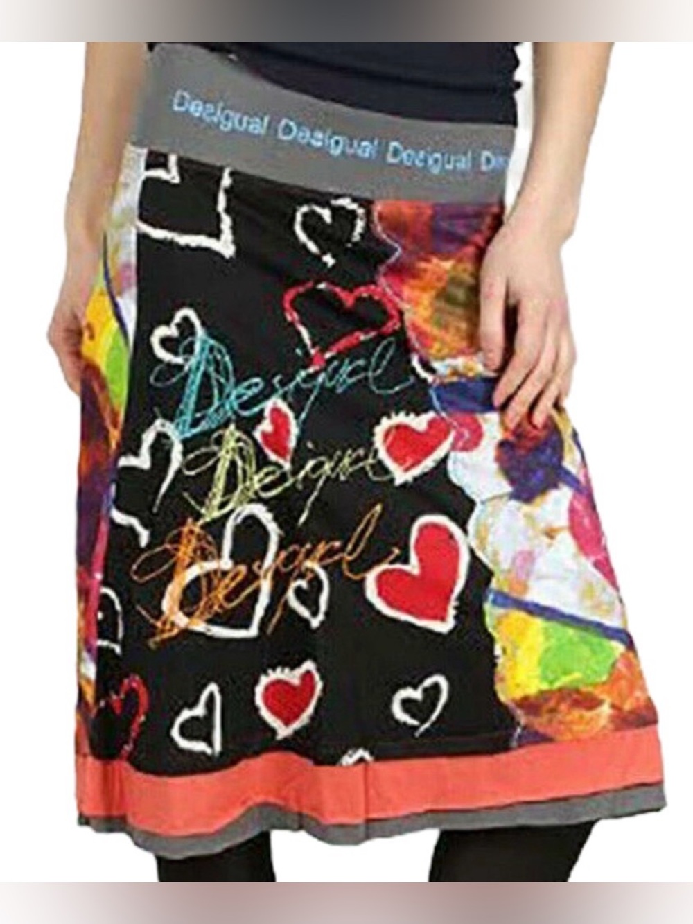 DESIGUAL Multicolor Heart & Sqiggle Stitch Splash Skirt size S